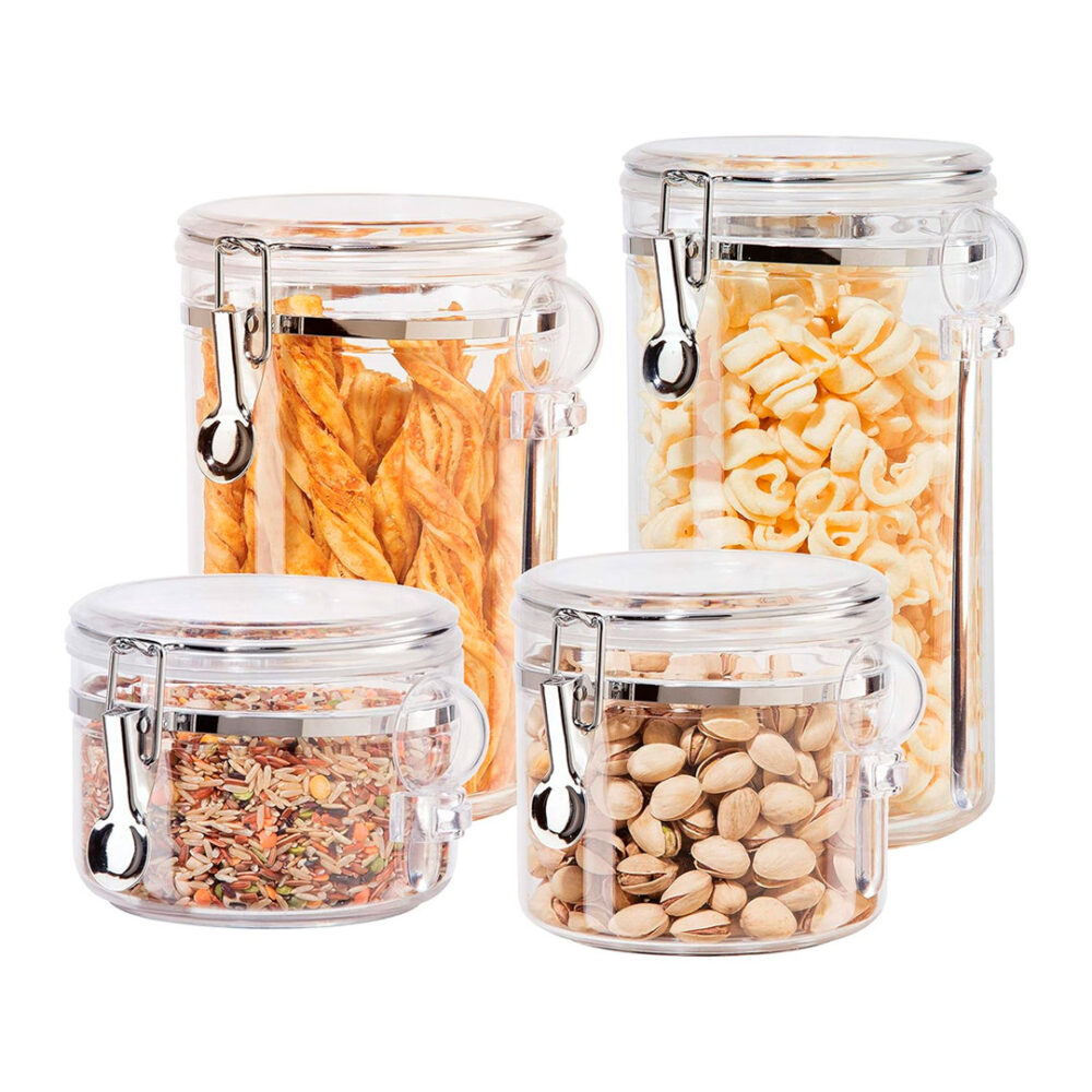 SET DE 4 DEPÓSITOS ACRÍLICOS HERMÉTICOS CON TAPA