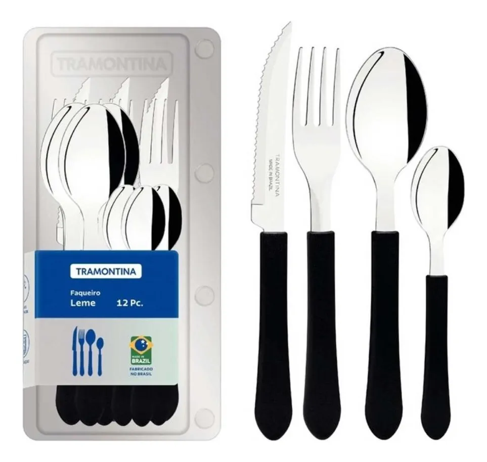 JUEGO DE 12 CUBIERTOS NEGRO LEME