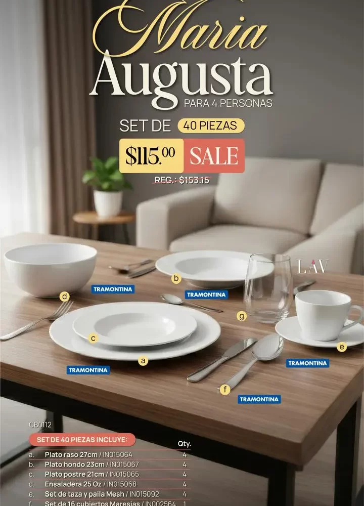 MARIA AUGUSTA TABLE SET PARA 4 PERSONAS