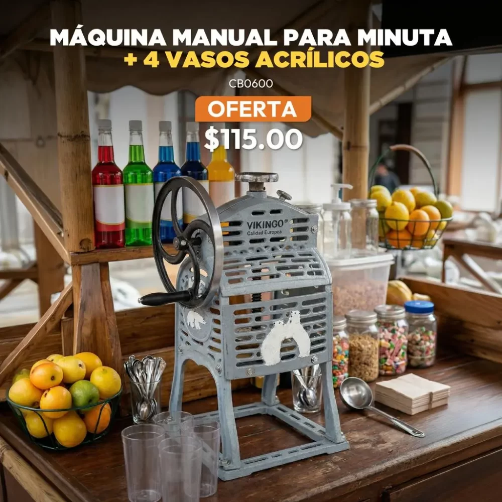 MAQUINA MANUAL PARA MINUTA + 4 VASOS ACRILICOS