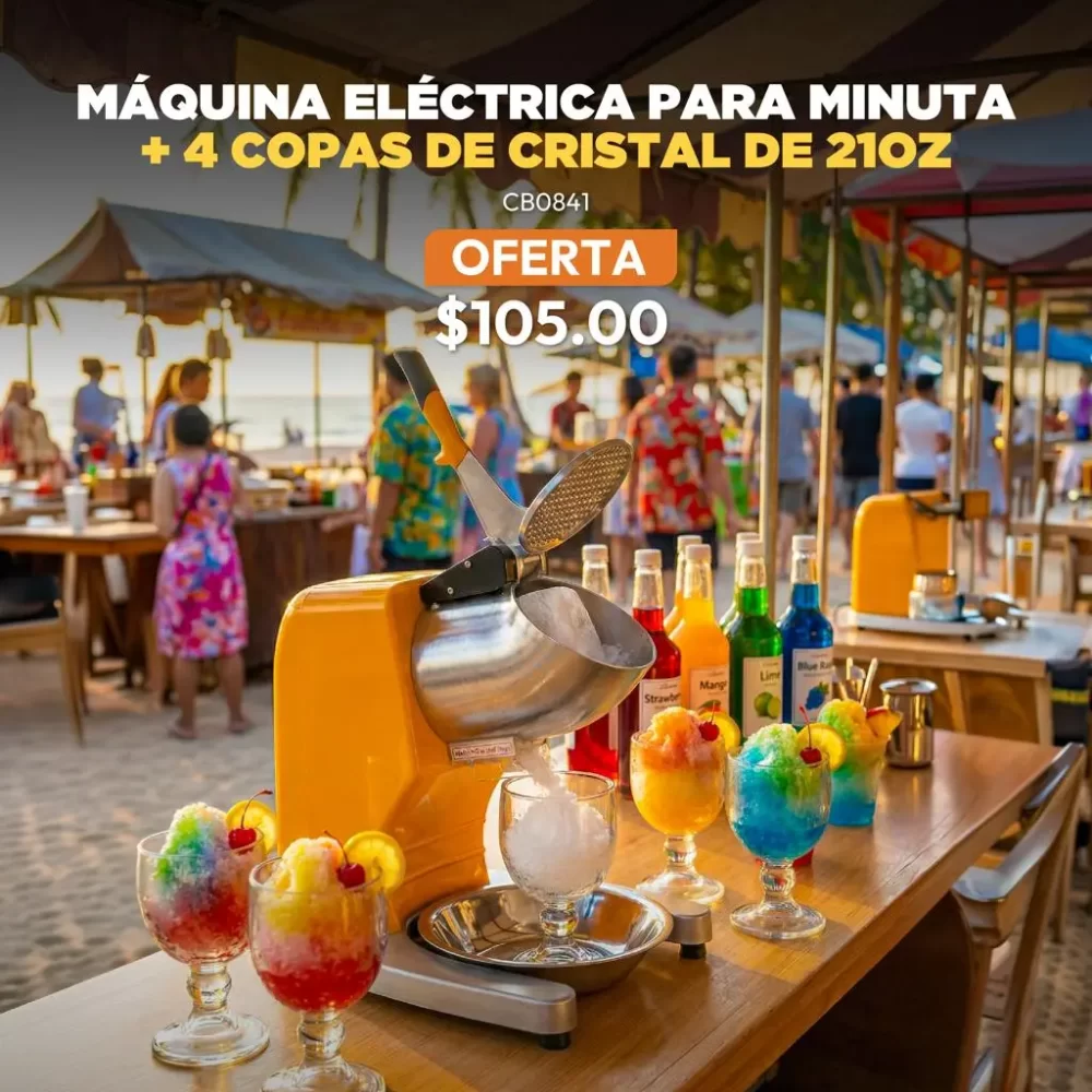 MAQUINA MANUAL PARA MINUTA + 4 VASOS DE CRISTAL DE 21 OZ