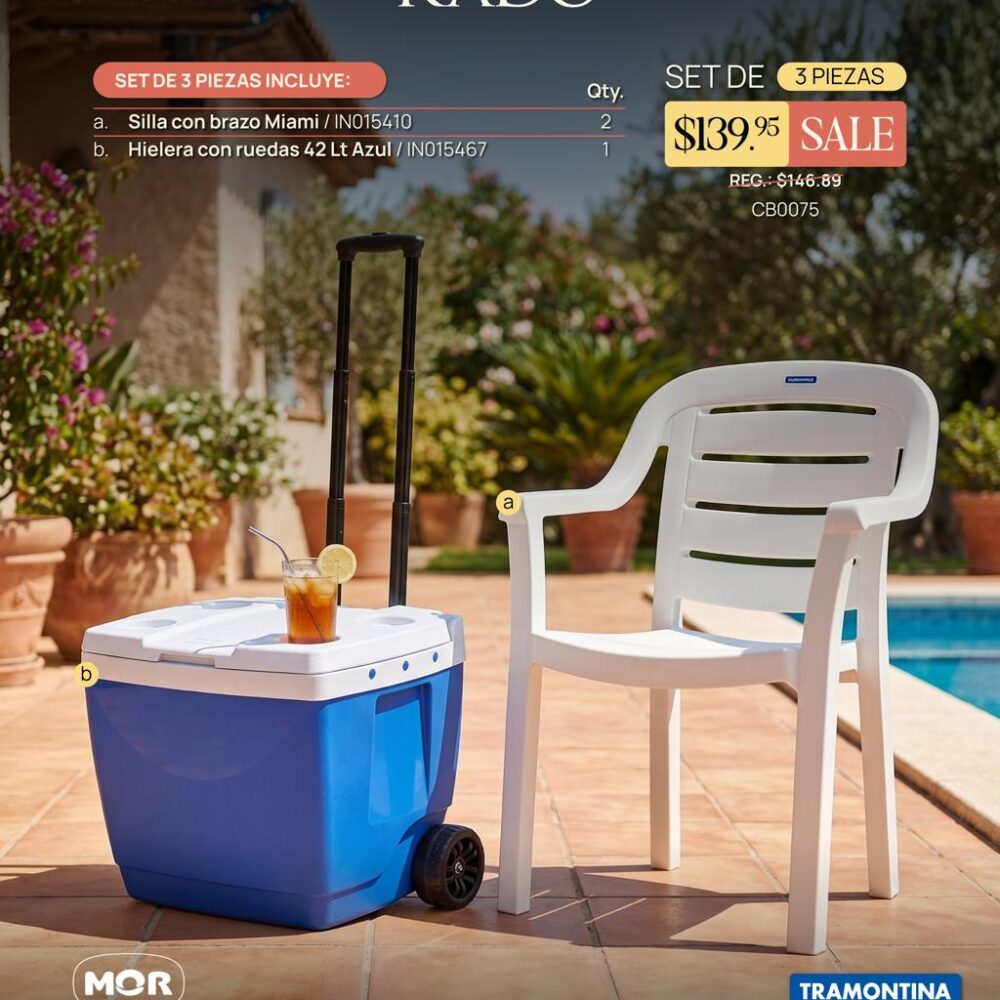 SET 2 SILLAS CON HIELERA CON RUEDAS DE 42 LITROS AZUL