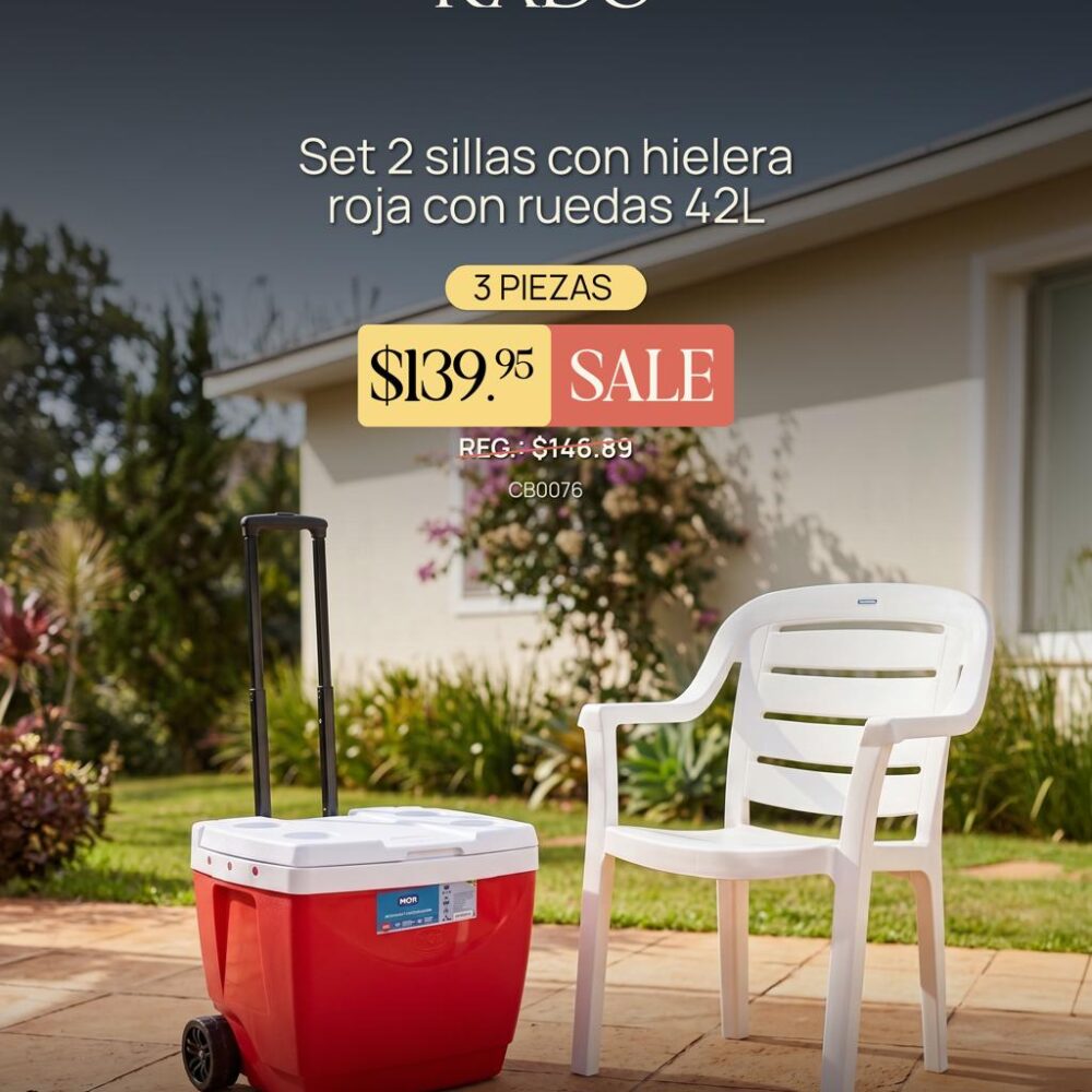 SET 2 SILLAS CON HIELERA CON RUEDAS DE 42 LITROS ROJA