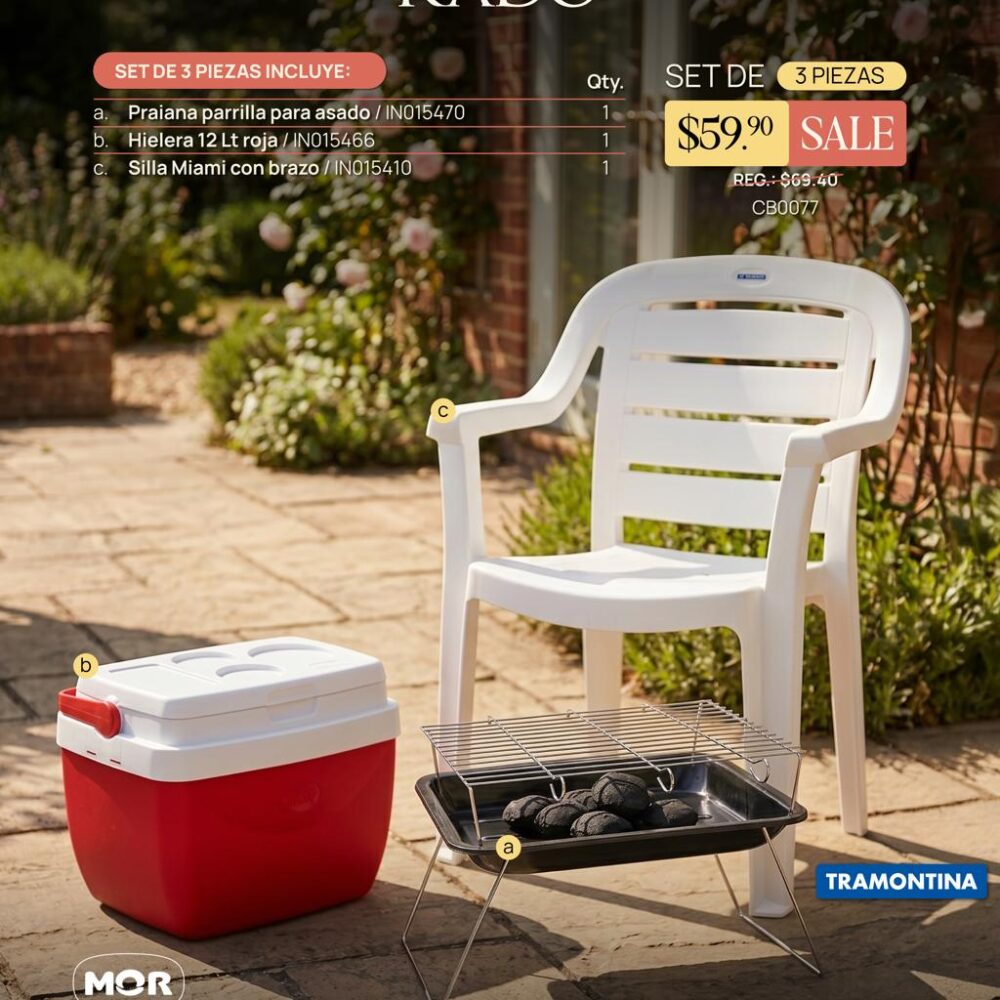 SILLA MIAMI CON BARBACOA Y HIELERA DE 12 LITROS ROJA