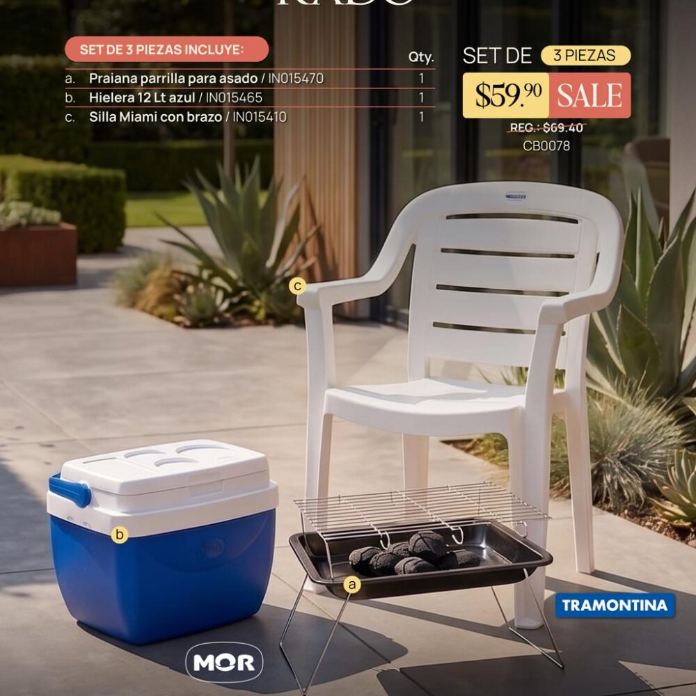 SET SILLA MIAMI CON BARBACOA Y HIELERA DE 12 LITROS AZUL