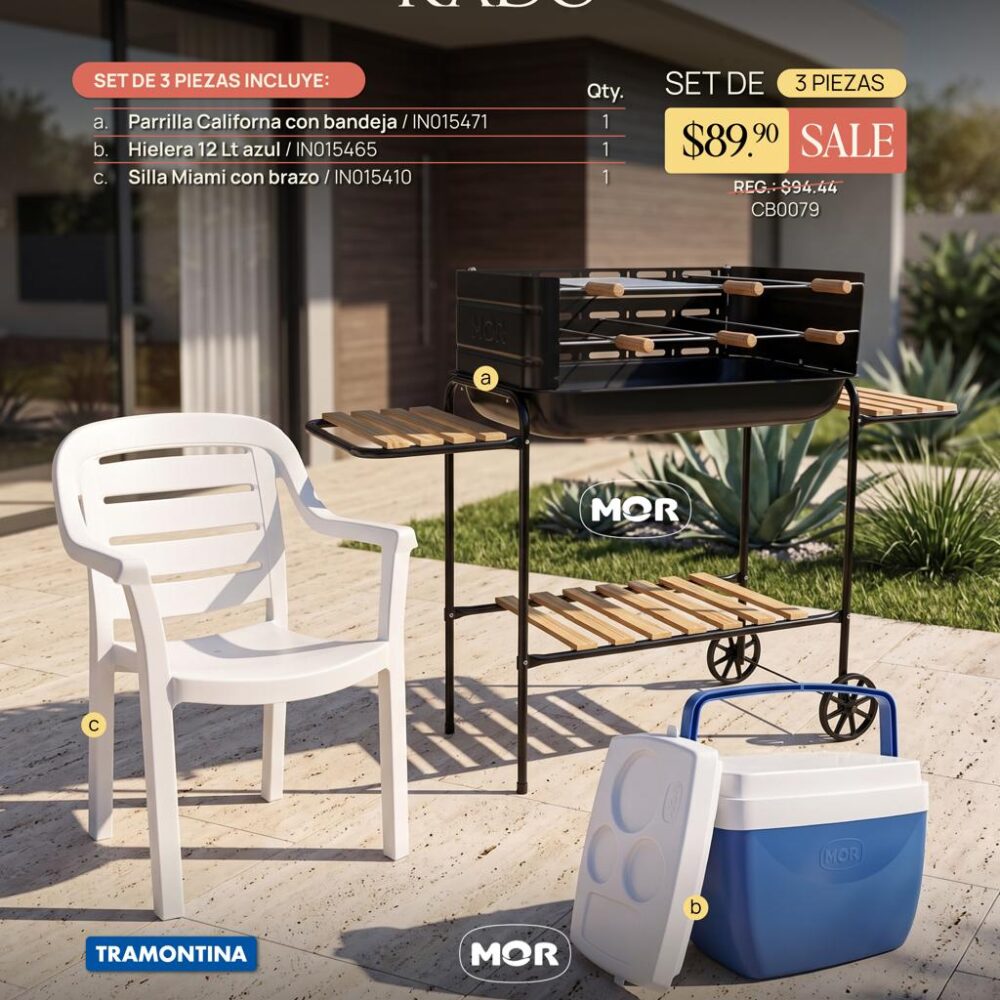SET SILLA MIAMI CON BARBACOA CALIFORNIA Y HIELERA DE 12 LITROS AZUL