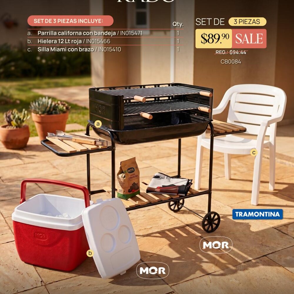 SET SILLA MIAMI CON BARBACOA CALIFORNIA Y HIELERA DE 12 LITROS ROJA